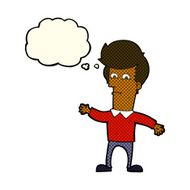 cartoon waving man with thought bubble N18