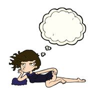 cartoon woman in sexy pose with thought bubble N8