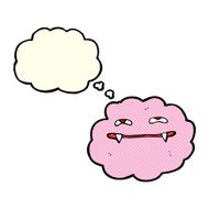 cartoon pink fluffy vampire cloud with thought bubble N3