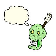 funny cartoon skull and arrow with thought bubble N5