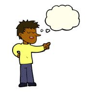 cartoon man pointing with thought bubble N83