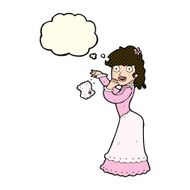 cartoon victorian woman dropping handkerchief with thought bubbl N5