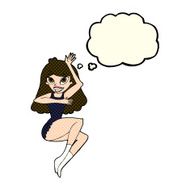 cartoon woman in lingerie with thought bubble N21