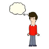 cartoon bored man shrugging shoulders with thought bubble N5