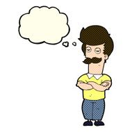 cartoon mustache muscle man with thought bubble N4