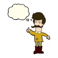 cartoon old man in poor clothes with thought bubble N5