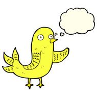 cartoon waving bird with thought bubble N9