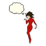 cartoon future space woman with thought bubble N4