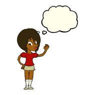 cartoon pretty woman waving with thought bubble N38