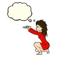 cartoon womn casting spel with thought bubble N3