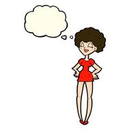 cartoon happy woman with hands on hips thought bubble N9