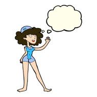 cartoon swimmer woman with thought bubble N5
