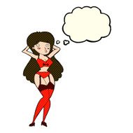 cartoon woman in lingerie with thought bubble N22