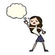 cartoon woman dancing with thought bubble N14