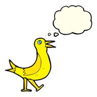cartoon walking bird with thought bubble N9