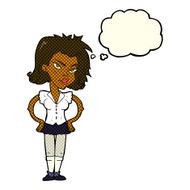 cartoon woman with hands on hips thought bubble N99