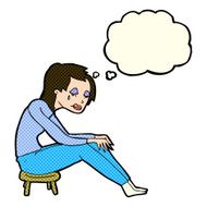 cartoon crying woman with thought bubble N4