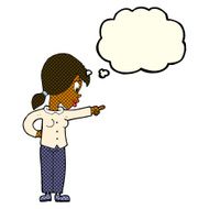 cartoon enthusiastic woman pointing with thought bubble N5