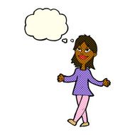 cartoon woman with no worries thought bubble N14