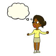 cartoon pretty woman explaining something with thought bubble N5