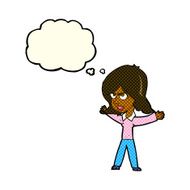 cartoon woman gesturing with thought bubble N15