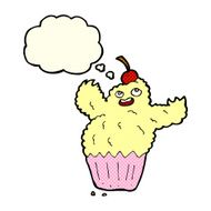 cartoon cupcake monster with thought bubble N5
