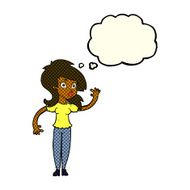 cartoon pretty woman waving with thought bubble N39