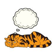 cartoon resting tiger with thought bubble N4