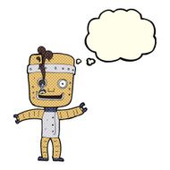 cartoon funny old robot with thought bubble N5