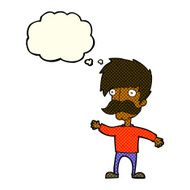 cartoon man with mustache waving thought bubble N14