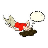 cartoon woman lying on floor with thought bubble N8