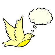 cartoon flying bird with thought bubble N9