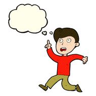 cartoon boy panicking with thought bubble N10