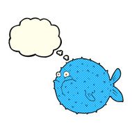 cartoon puffer fish with thought bubble N5