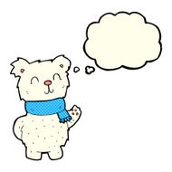 cartoon waving polar bear with thought bubble N28