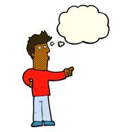 cartoon man pointing with thought bubble N84