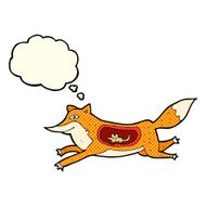 cartoon fox with mouse in belly thought bubble N3