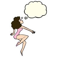 cartoon dancing woman with thought bubble N25