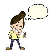 cartoon man snapping fingers with thought bubble N5