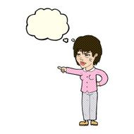 cartoon woman pointing with thought bubble N96