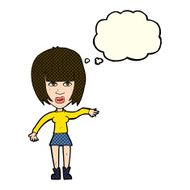 cartoon woman waving away with thought bubble N5