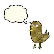 cartoon tweeting bird with thought bubble N3