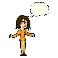 cartoon woman shrugging shoulders with thought bubble N216