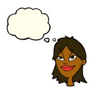 cartoon happy woman with thought bubble N117