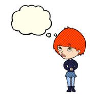 cartoon nervous woman with thought bubble N15