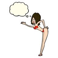 cartoon woman in bikini with thought bubble N26