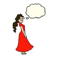 cartoon pretty woman in dress with thought bubble N23