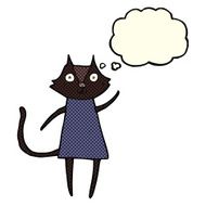 cute cartoon black cat waving with thought bubble N5