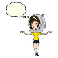cartoon woman wearing space helmet with thought bubble N9