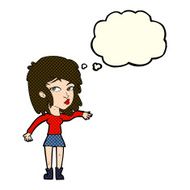 cartoon woman playing it cool with thought bubble N5